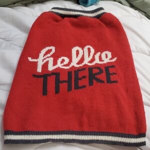 Chic Red Dog Sweater with 'Hello There' Design